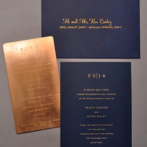 blue and gold wedding invitations