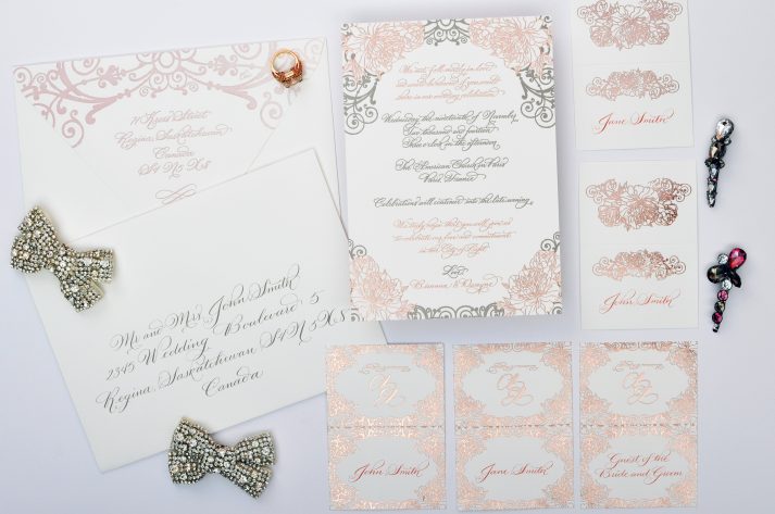 letterpress calligraphy wedding invitation
