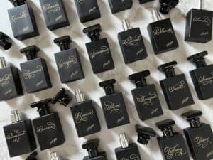 black perfume bottle calligraphy engraving